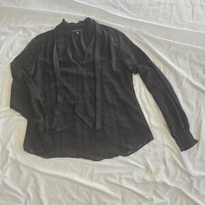 WHBM Black Plaid Sheer Blouse